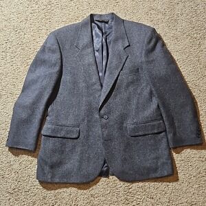 American Trend Blazer Mens 42R Wool Sport Coat Houndstooth Blue Gray